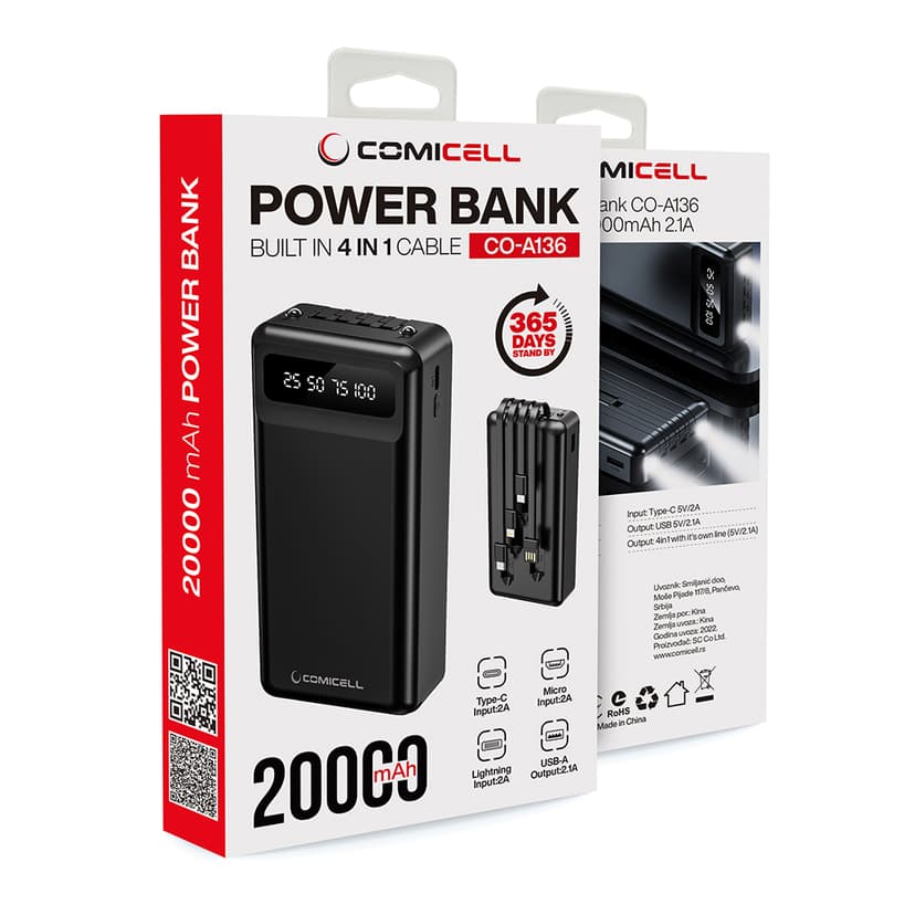 Power bank COMICELL CO-A136 4in1 20000mAh 2.1A crni-1