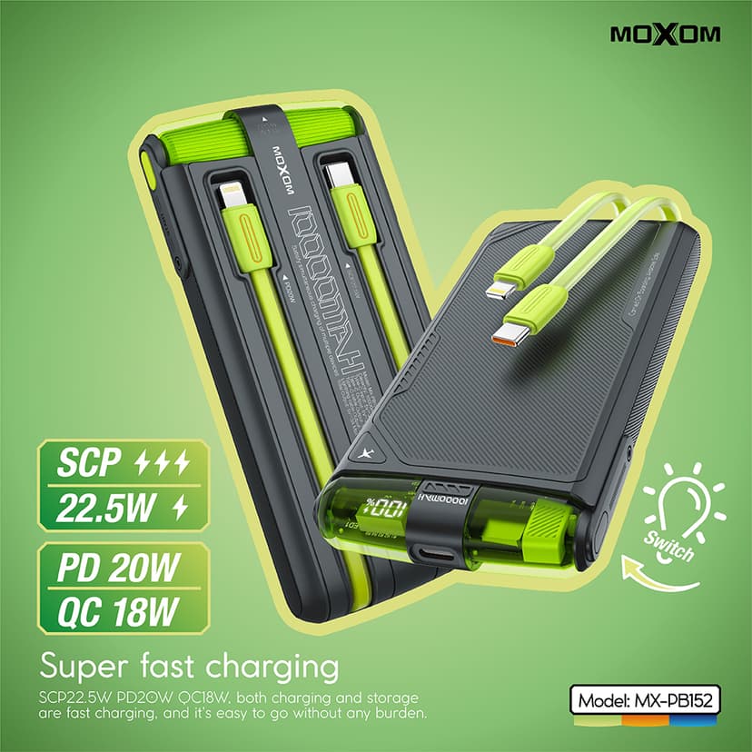 Power bank Moxom MX-PB152 super brzi PD20W QC18W SCP22.5W 10000mAh 3A crni-1