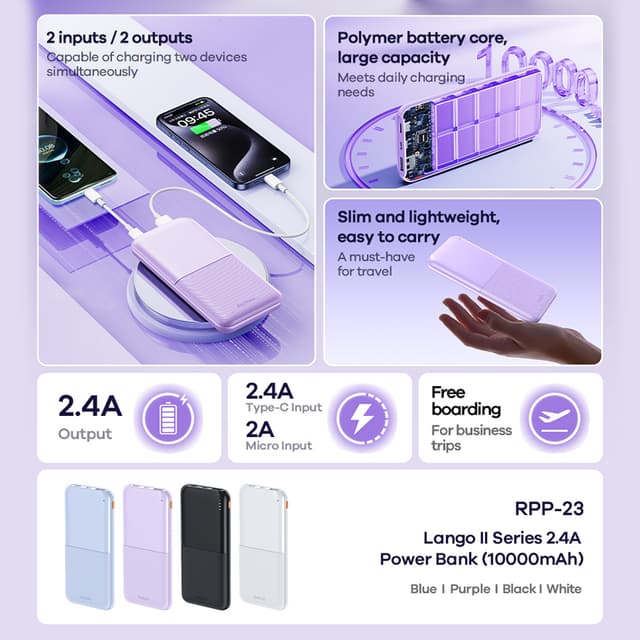 Power Bank Remax Langer 2 RPP-23 brzo punjenje  20W+22.5W PD+QC 10000mAh 2.4 crni-1