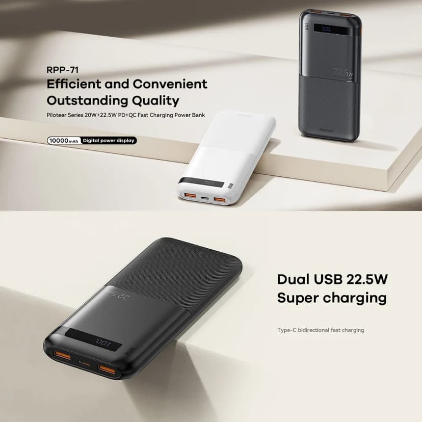 Power Bank REMAX Piloteer 20W PD+22.5W QC 10000mAh RPP-71 crni-1