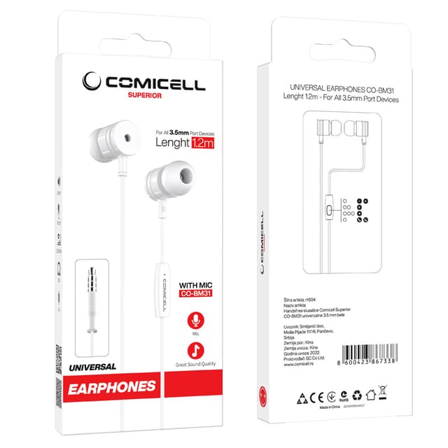 Handsfree slusalice Comicell Superior CO-BM31 univerzalne 3.5 mm bele-3