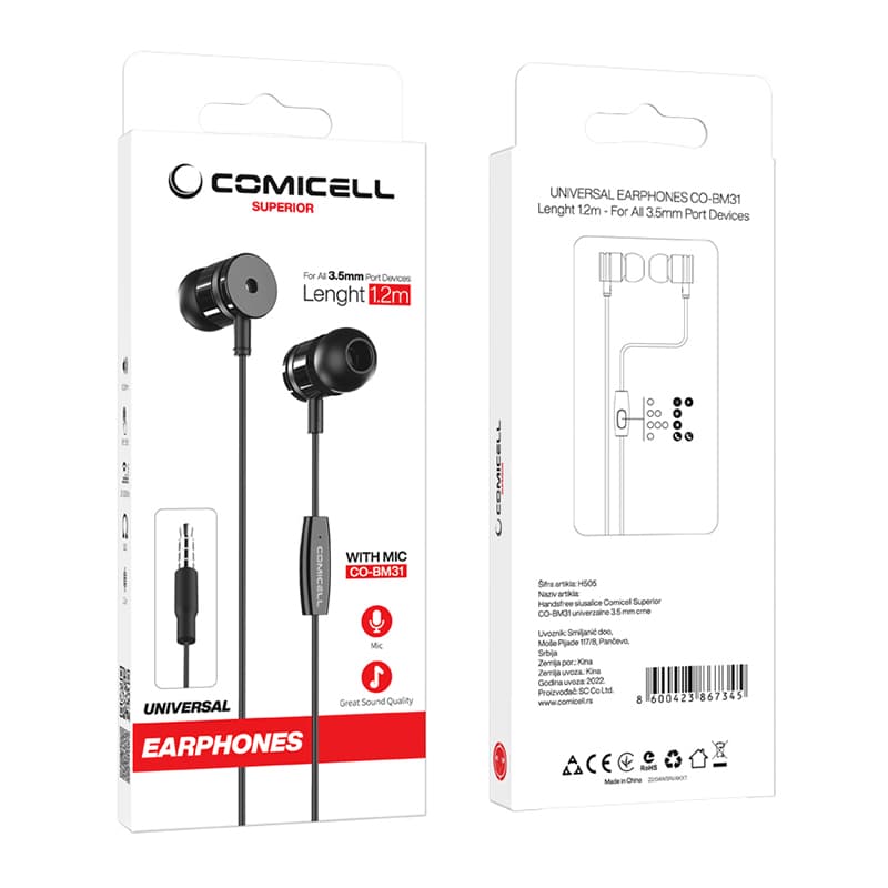 Handsfree slusalice Comicell Superior CO-BM31 univerzalne 3.5 mm crne-4