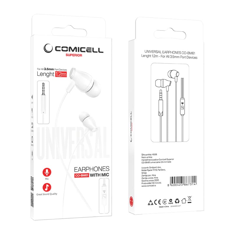 Handsfree slusalice Comicell Superior CO-BM61 univerzalne 3.5 mm bele-4