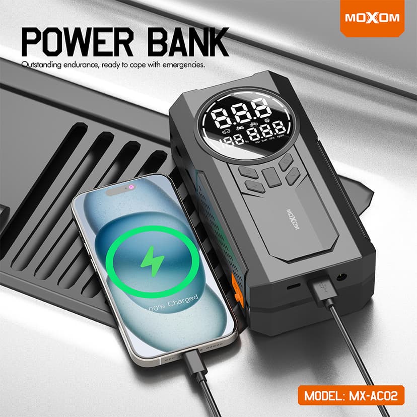 Multifunkcionalna pumpa sa starterom za automobil i power bankom Moxom MX-AC02 crna-4