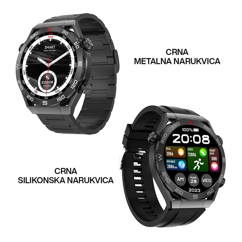 Smart Watch DT Ultramate crni (metalna i silikonska narukvica)-3