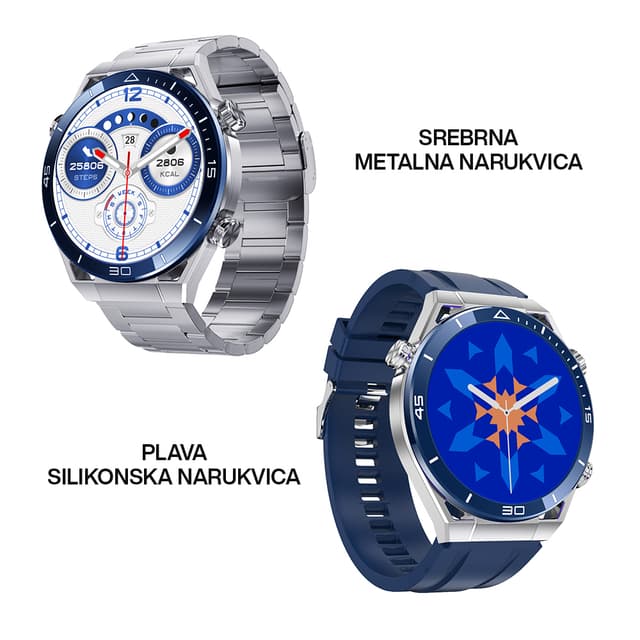 Smart Watch DT Ultramate plavi (srebrna metalna i plava silikonska narukvica)-3