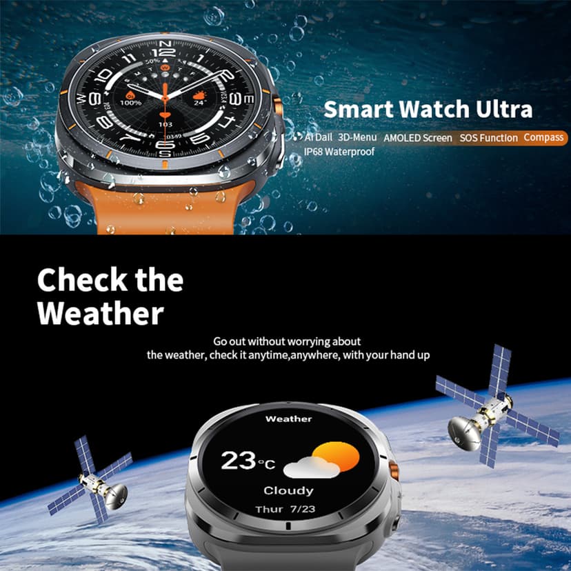 Smart watch W7 Watch Ultra crni (crna silikonska narukvica)-4