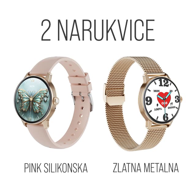 Smart watch OD9 zlatni (zlatna metalna i pink silikonska narukvica)-1