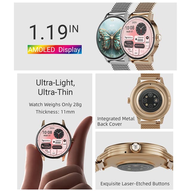 Smart watch OD9 zlatni (zlatna metalna i pink silikonska narukvica)-4